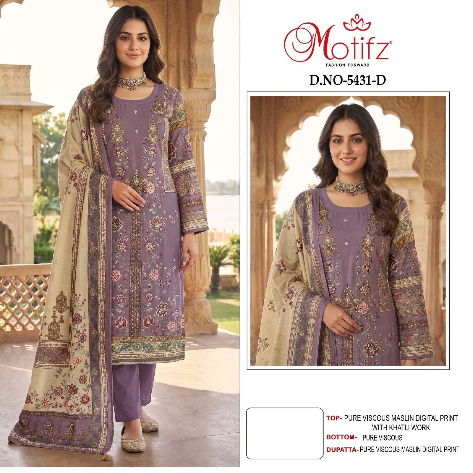 MOTIFZ 5431 BOUTIQUE VISCOSE MASLIN KHATLI WORK LADIES DRESS WHOLESALER SHOP
